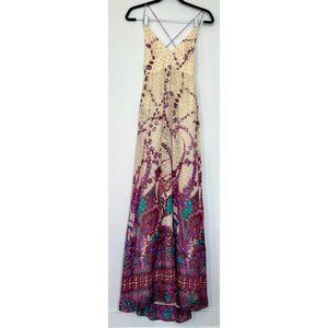 TIBI Silk Blend Patterned Open Crossback Maxi Dress